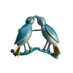 Vintage Blue Love Birds Brooch